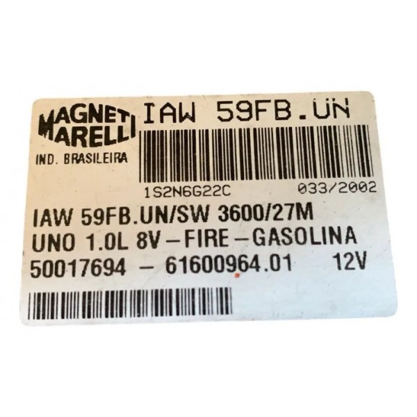 Módulo Injeção Fiat Uno 1.0 8v 2001 2007 Iaw59fbun